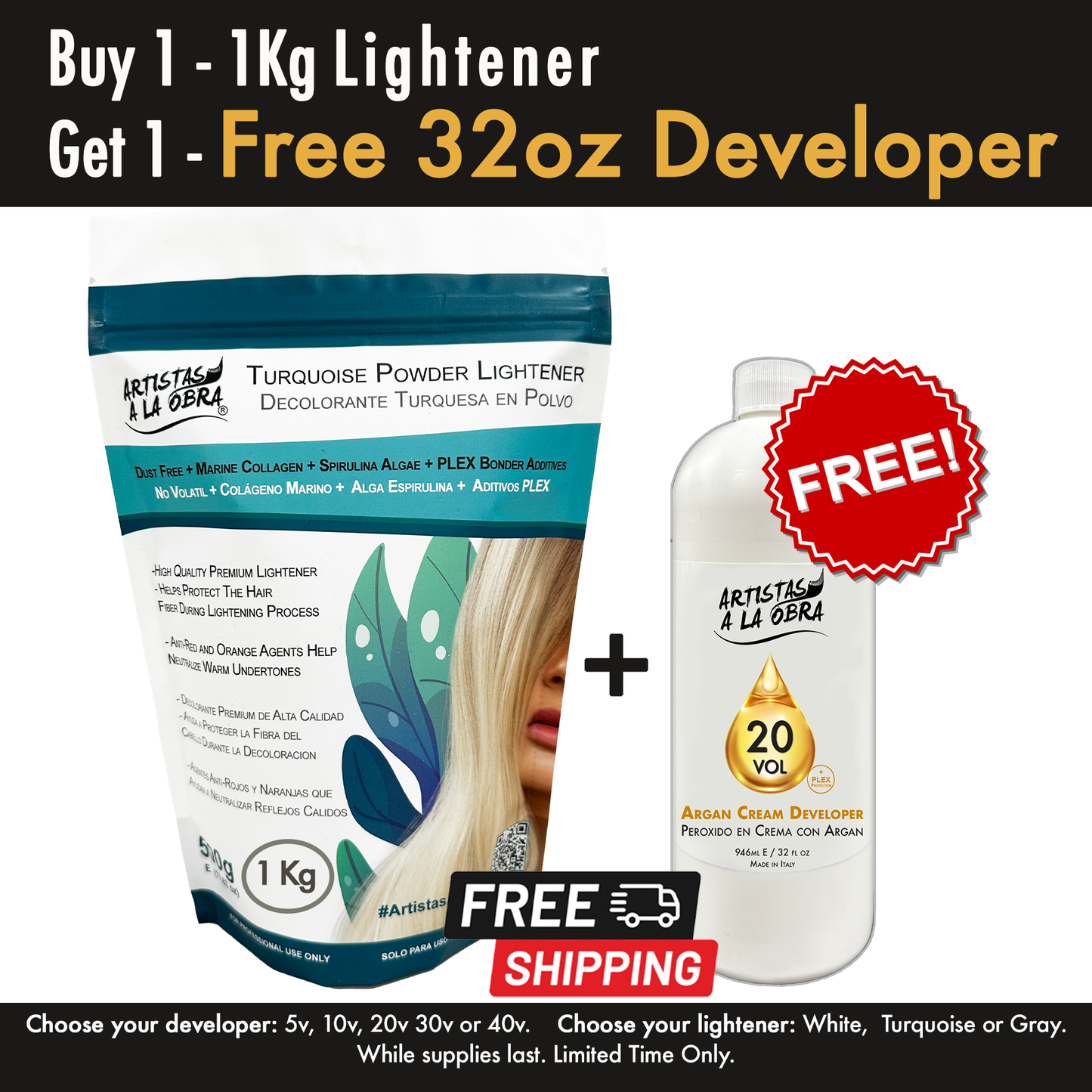 Buy One kg Lightener, Get One FREE 32oz Developer