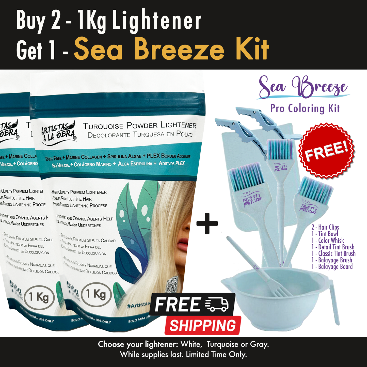 Buy Two - 1kg Lighteners, Get One FREE Pro Coloring Kit