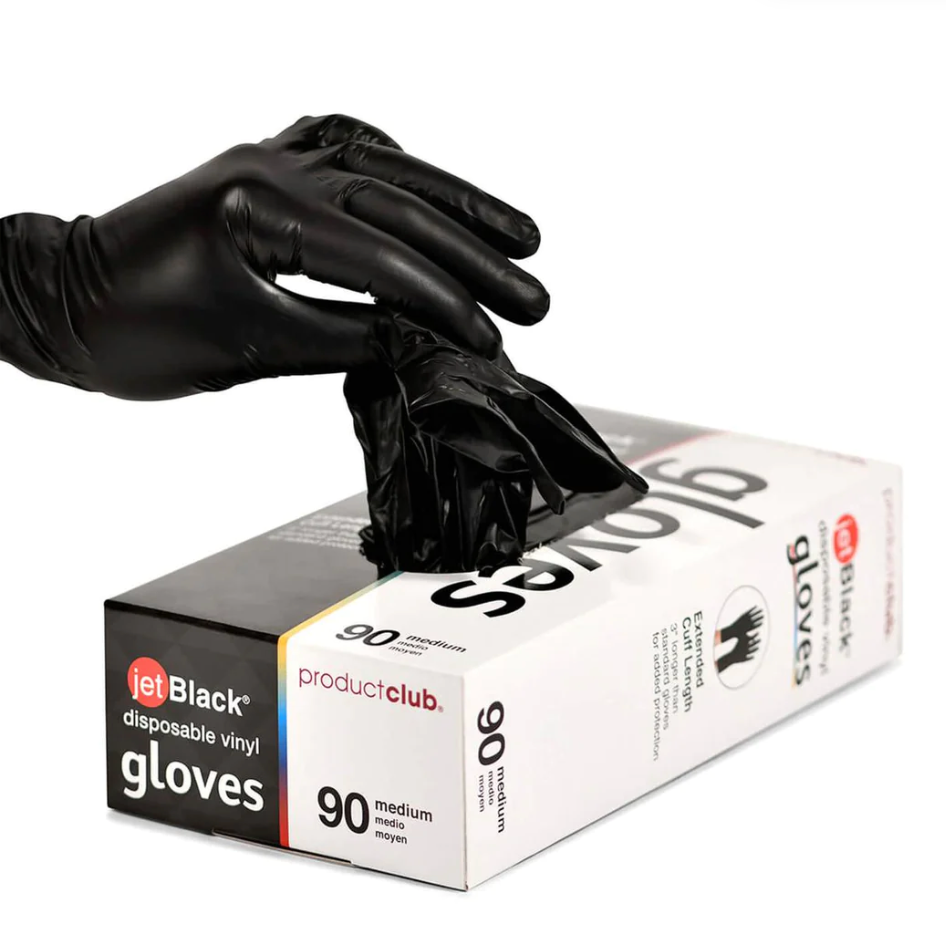 JET BLACK VINYL GLOVES (Disposable) 90 ct. Box