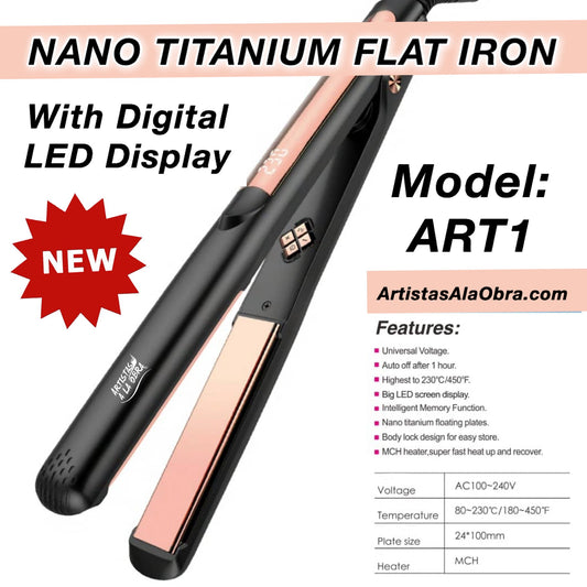 Nano Titanium Flat Iron - 1 inch with Digital LED Display