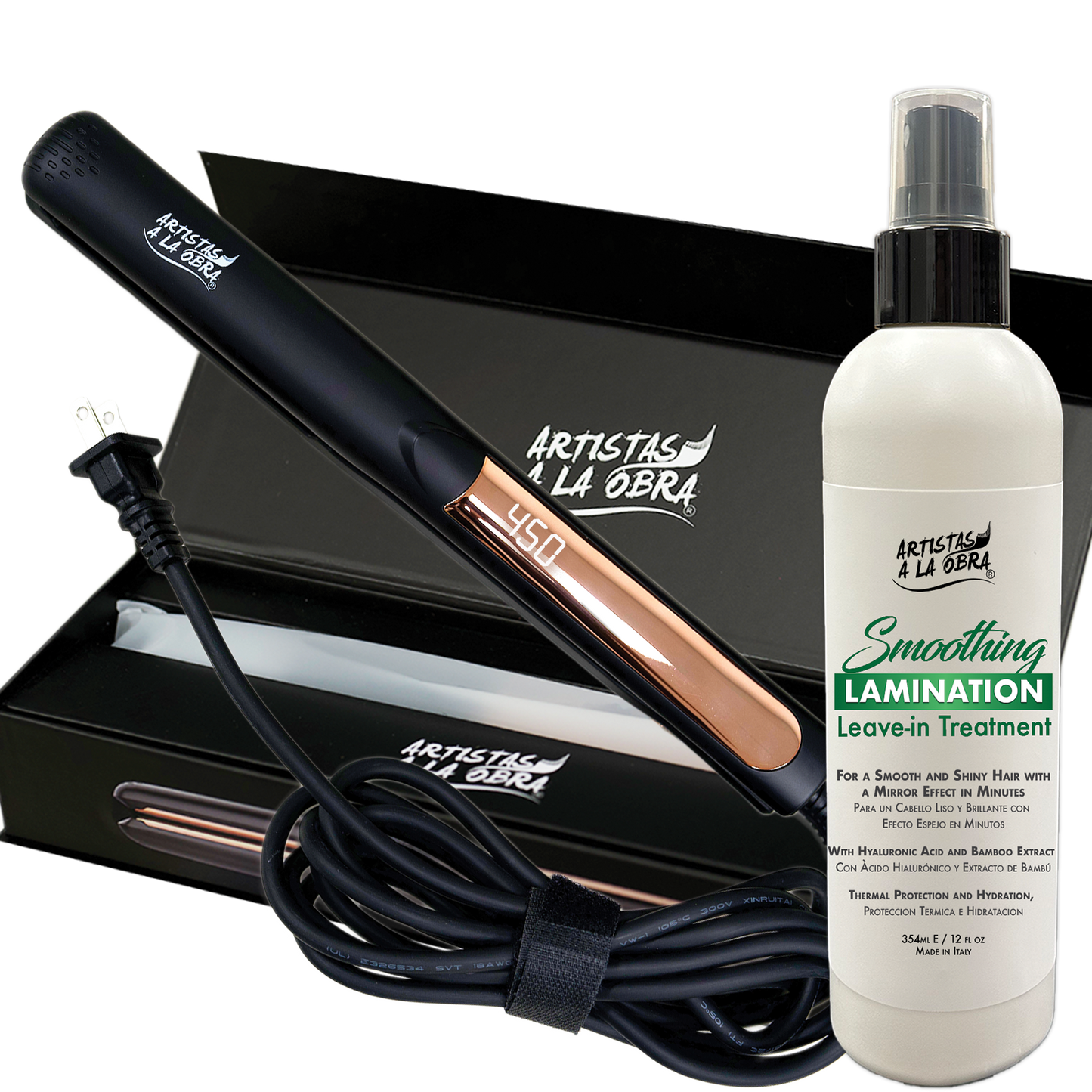 Professional Hair Iron 450°F with Smoothing Lamination Leave-In Treatment