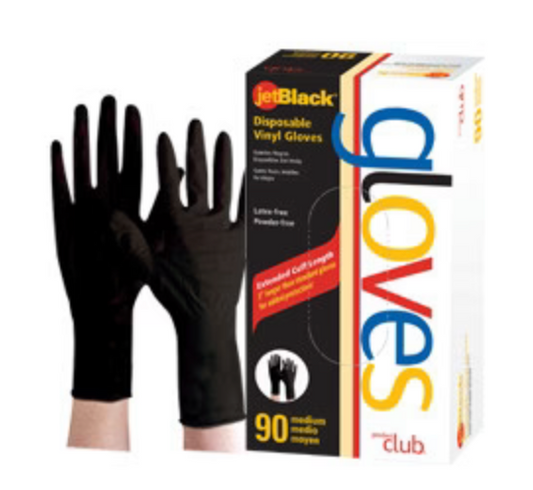 JET BLACK VINYL GLOVES (Disposable) 90 ct. Box